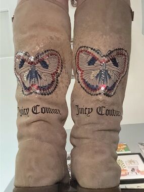 Juicy Couture Sequin Butterfly Suede Boots